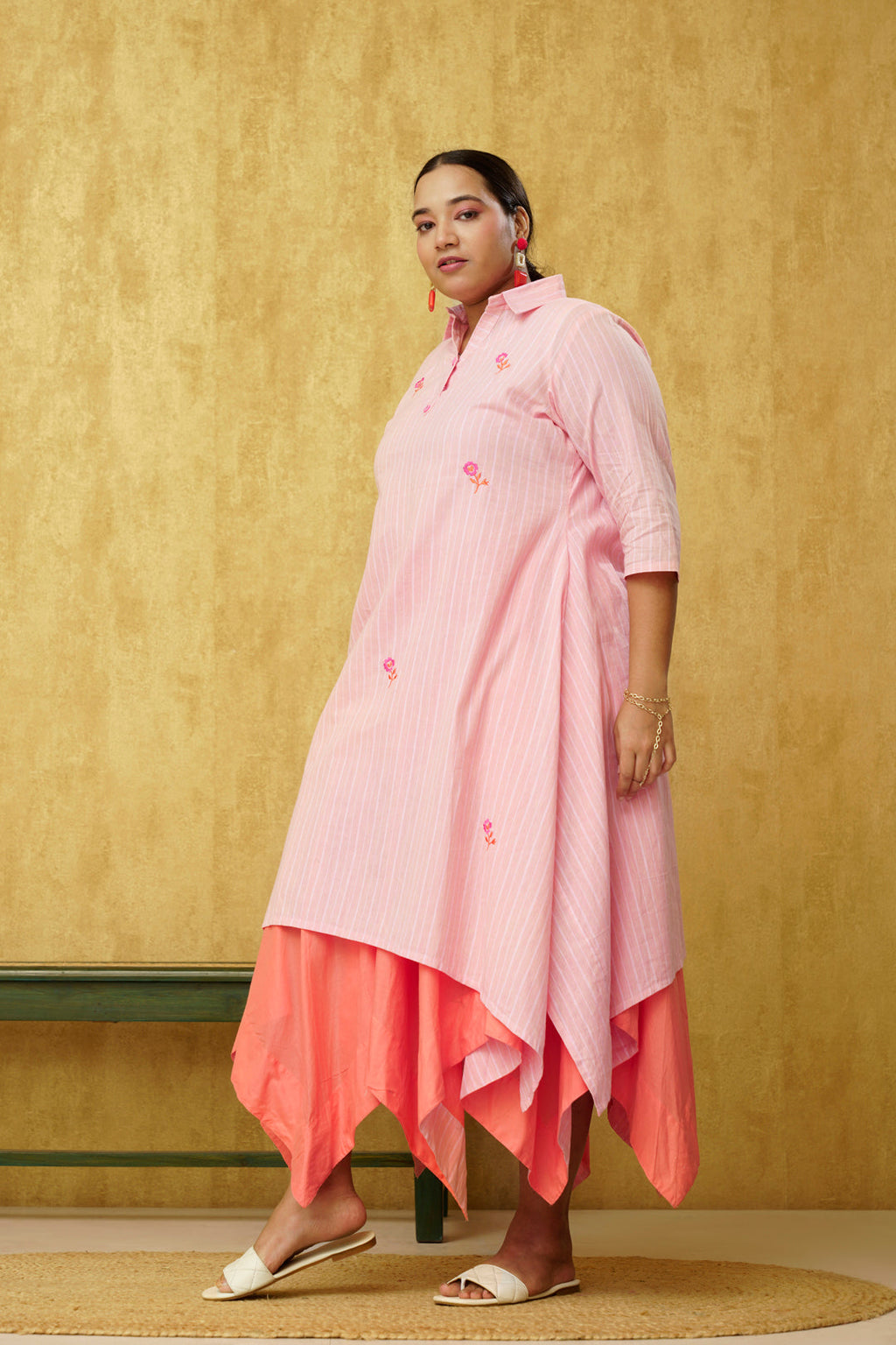 Pleasing Peachy Pink Cotton Kurtie Only
