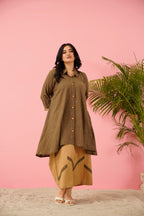 Brown Aline Tunic Cotton Co-ord Set | Western Style Smart Silhouette