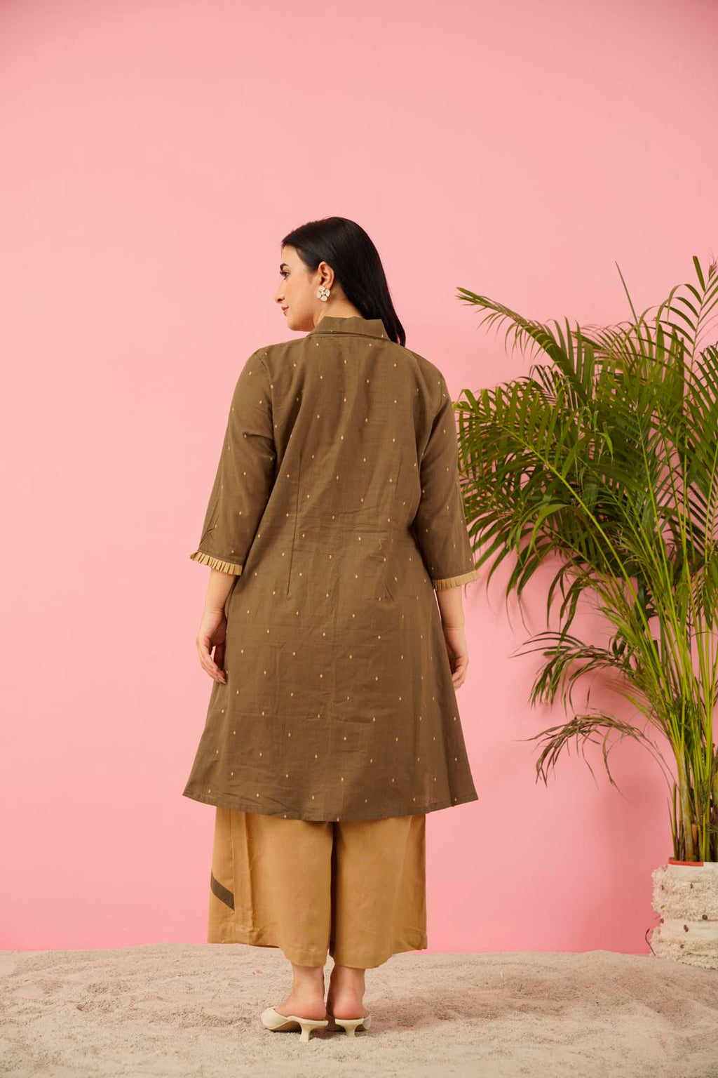 Brown Aline Tunic Cotton Co-ord Set | Western Style Smart Silhouette