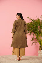 Brown Aline Tunic Cotton Co-ord Set | Western Style Smart Silhouette