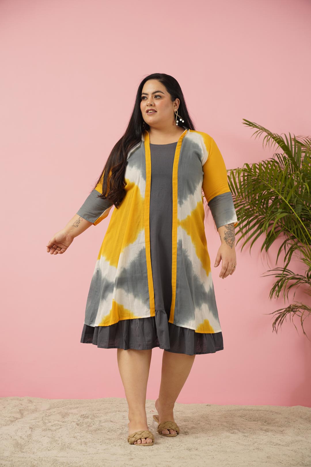 Graceful Gray Yellow summer Essential Dress