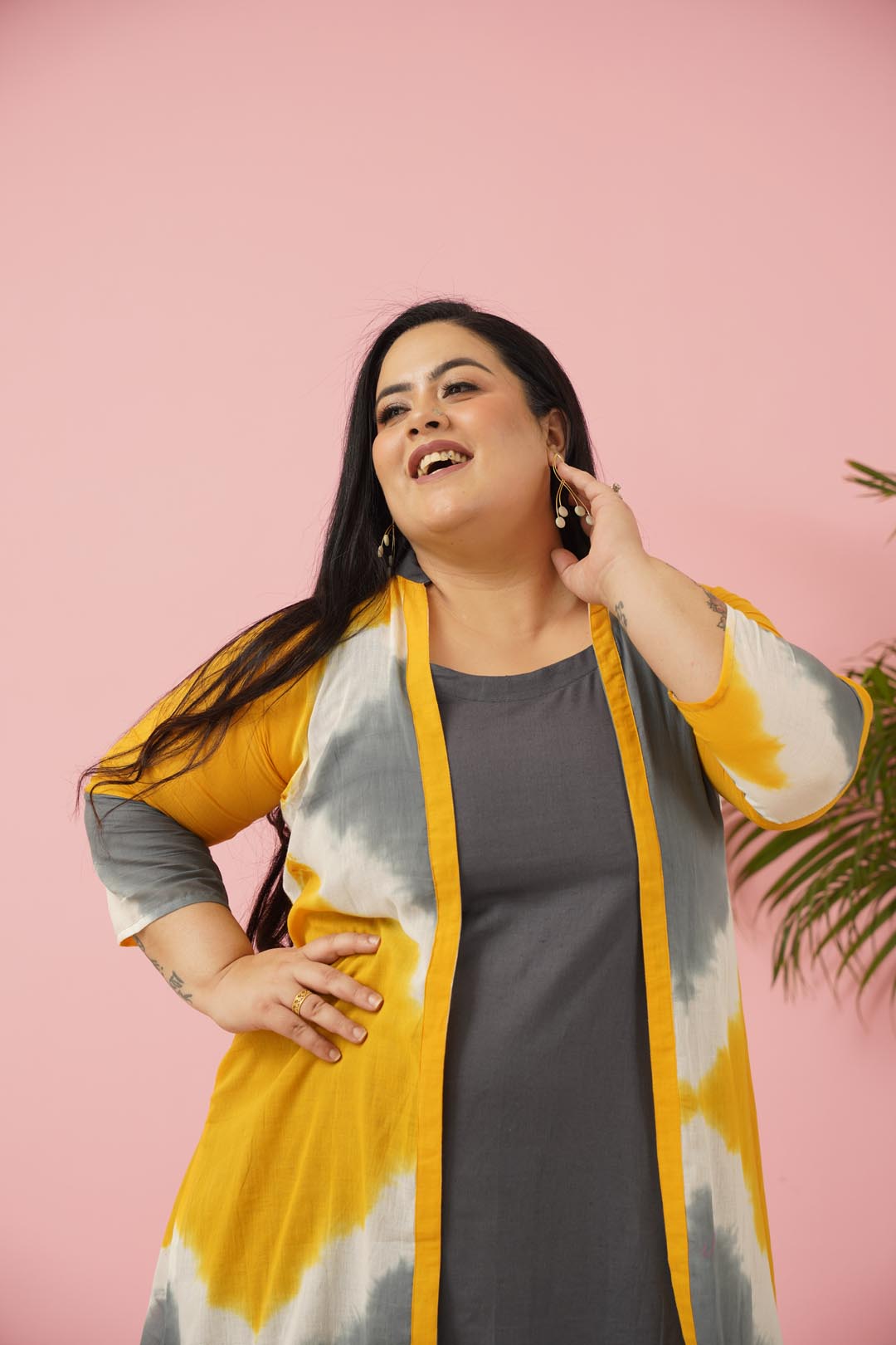 Graceful Gray Yellow summer Essential Dress