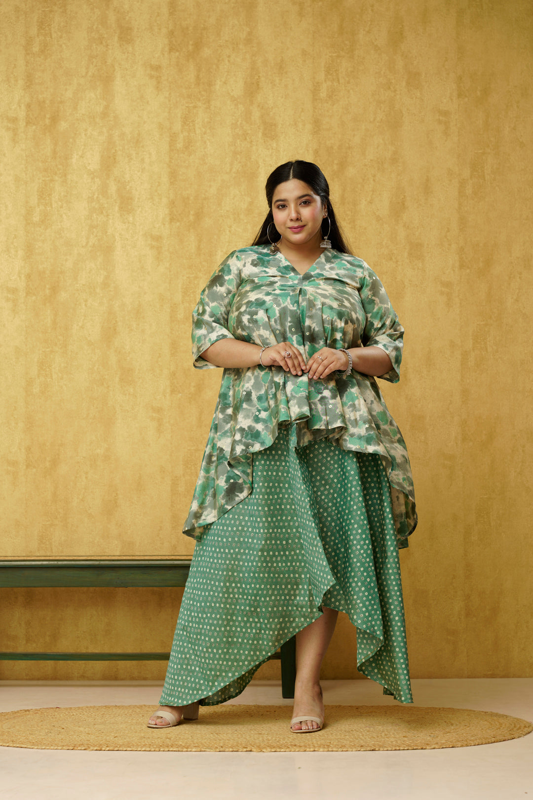 Elegant Green Indo-western Set for plus size women