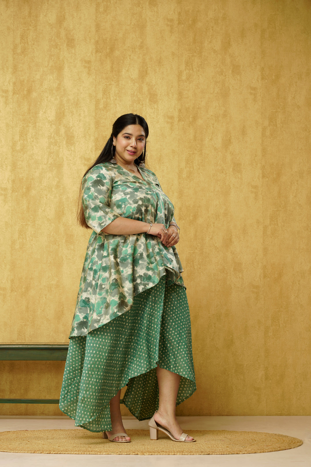 Elegant Green XXL Green Indo - Western Set for plus size women