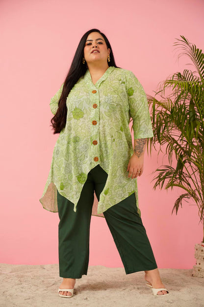 Blooming Harmony: Cotton Co-Ord Set in Green