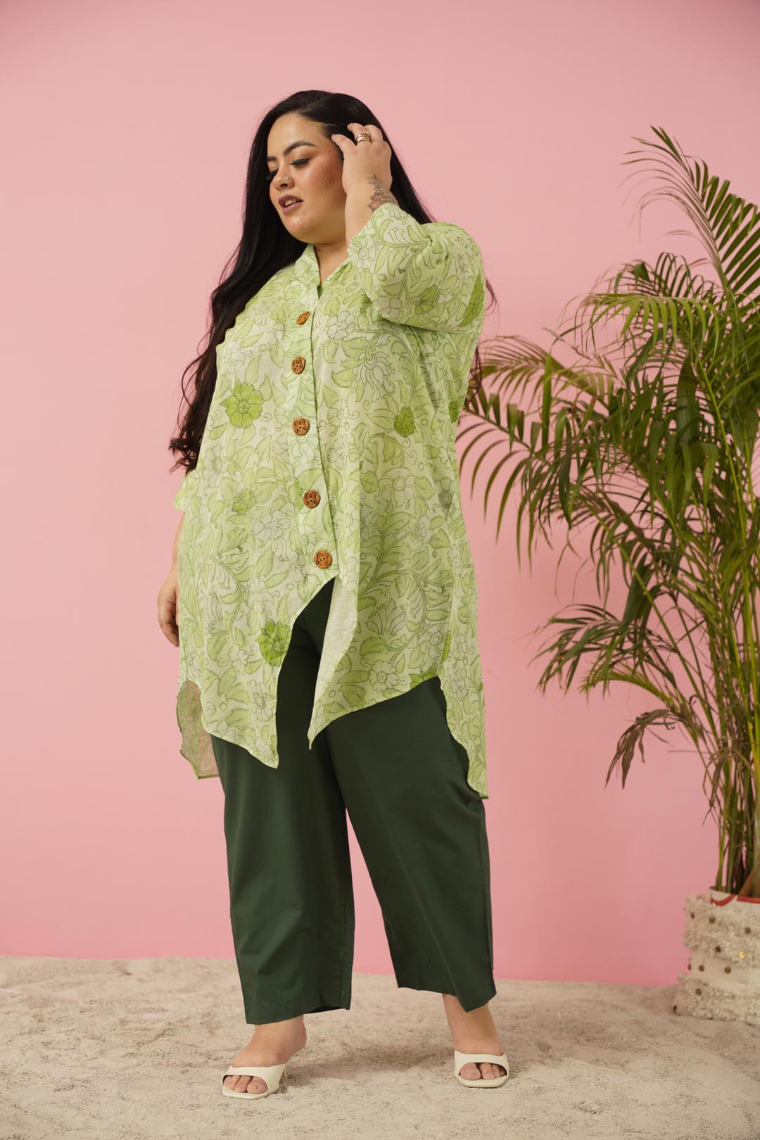 Blooming Harmony: Cotton Co-Ord Set in Green