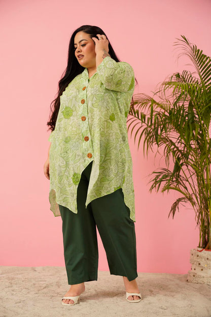 Blooming Harmony: Cotton Co-Ord Set in Green