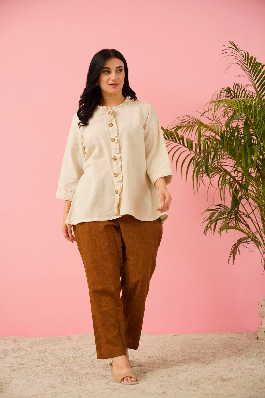 Artisanal Ruffle Cotton Co-ord Set for Women | Plus Size Premium Wear
