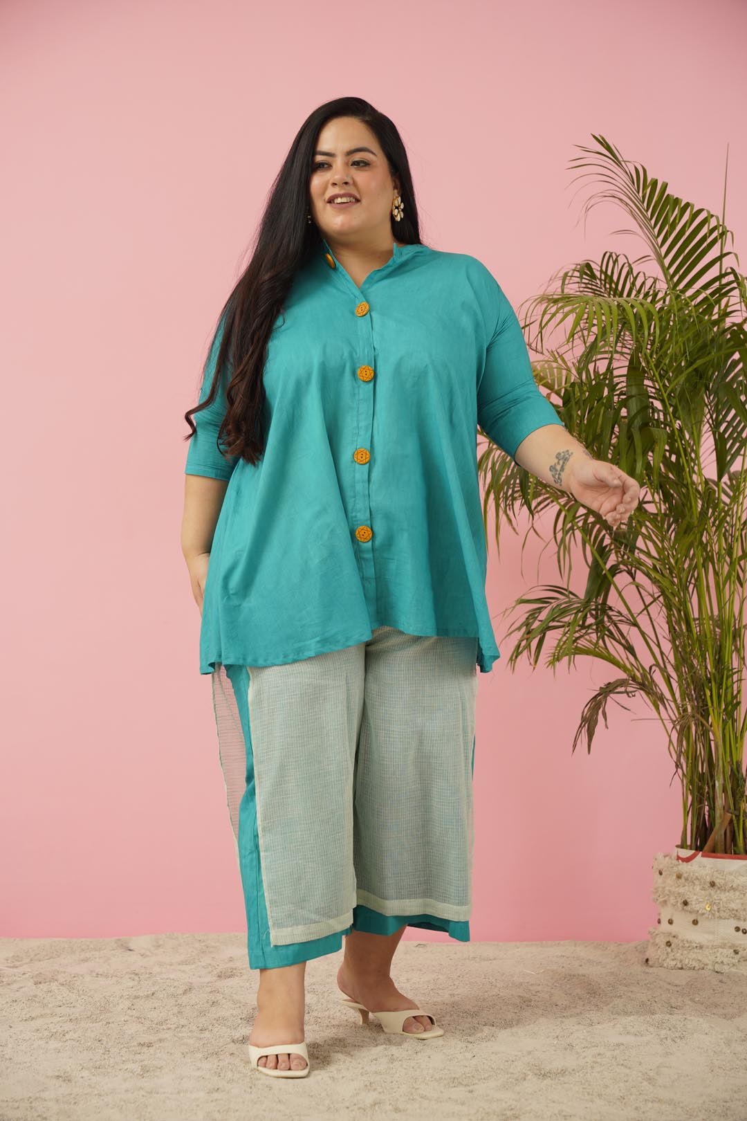 Teal Blue Premium Cotton Co-ord Set for Women | Sizes L to 10XL