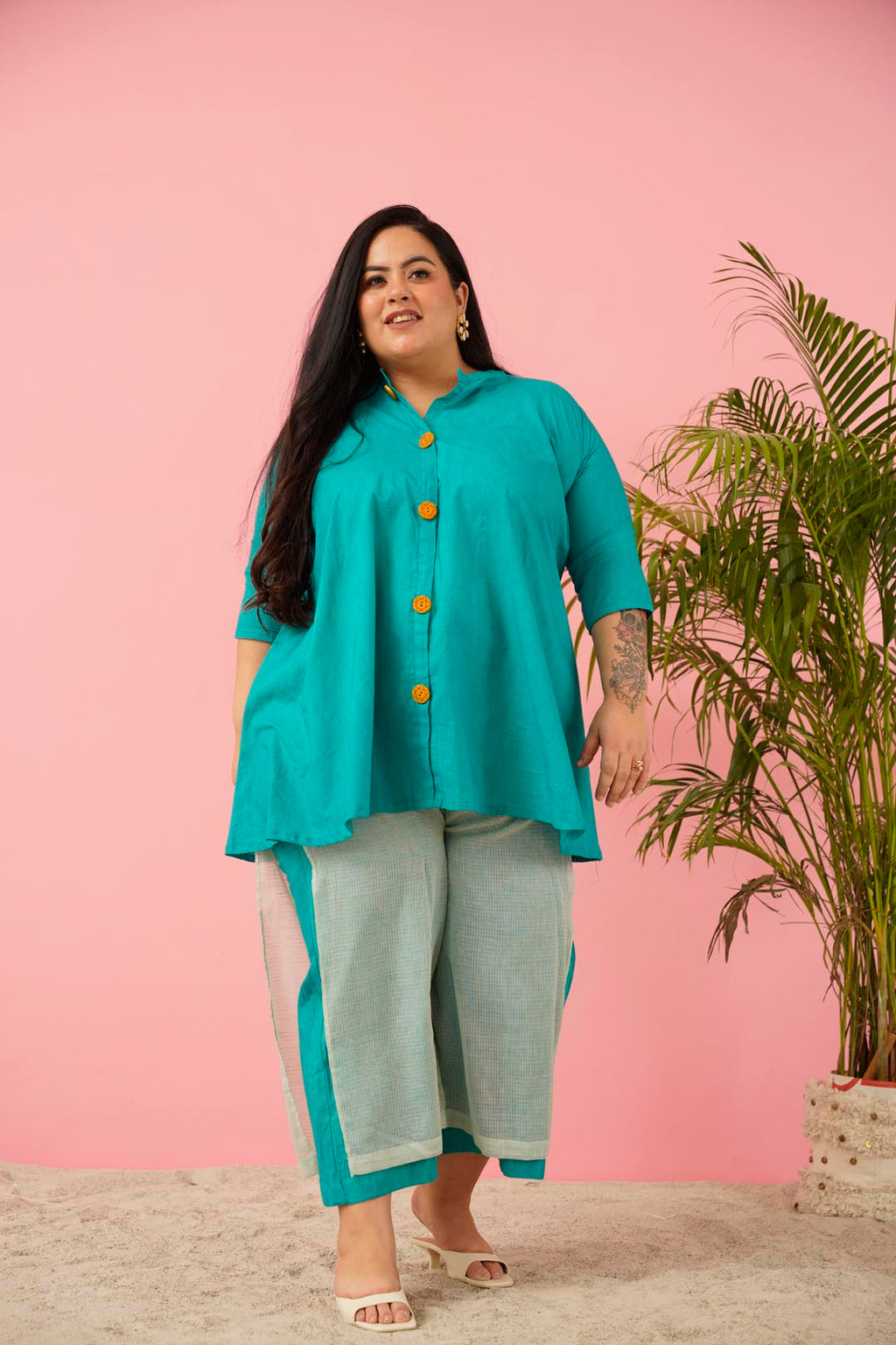 Teal Blue Premium Cotton Co-ord Set for Women | Sizes L to 10XL