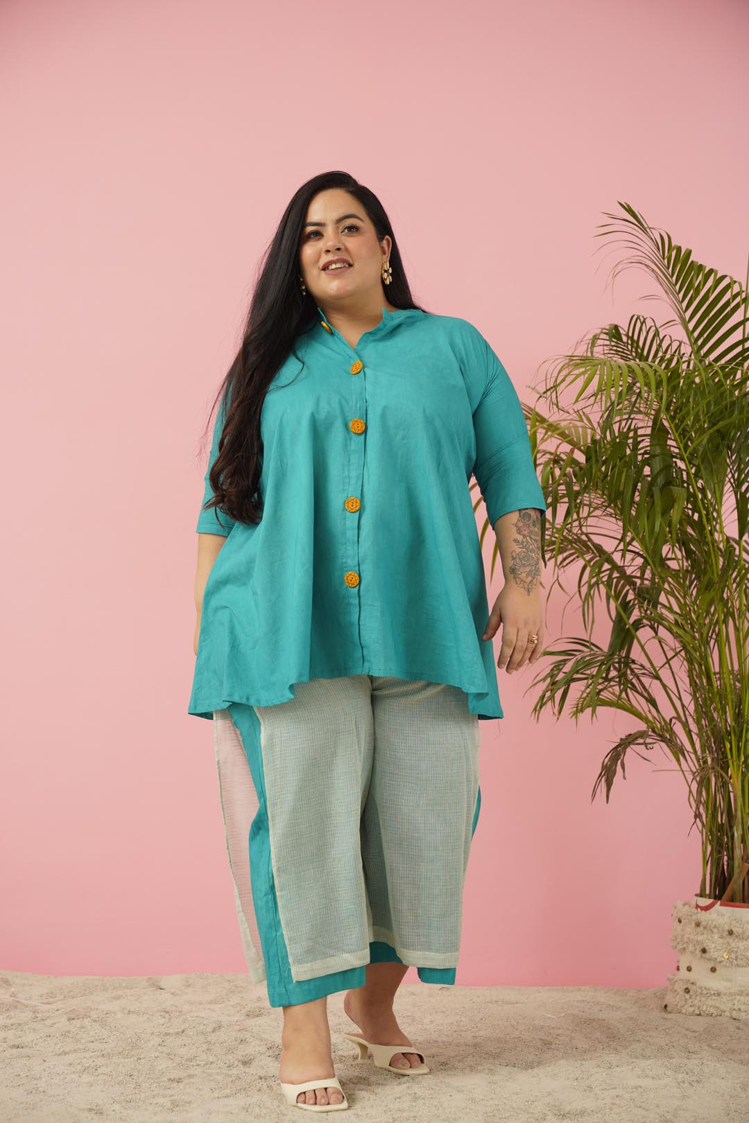 Teal Blue Premium Cotton Co-ord Set for Women | Sizes L to 10XL