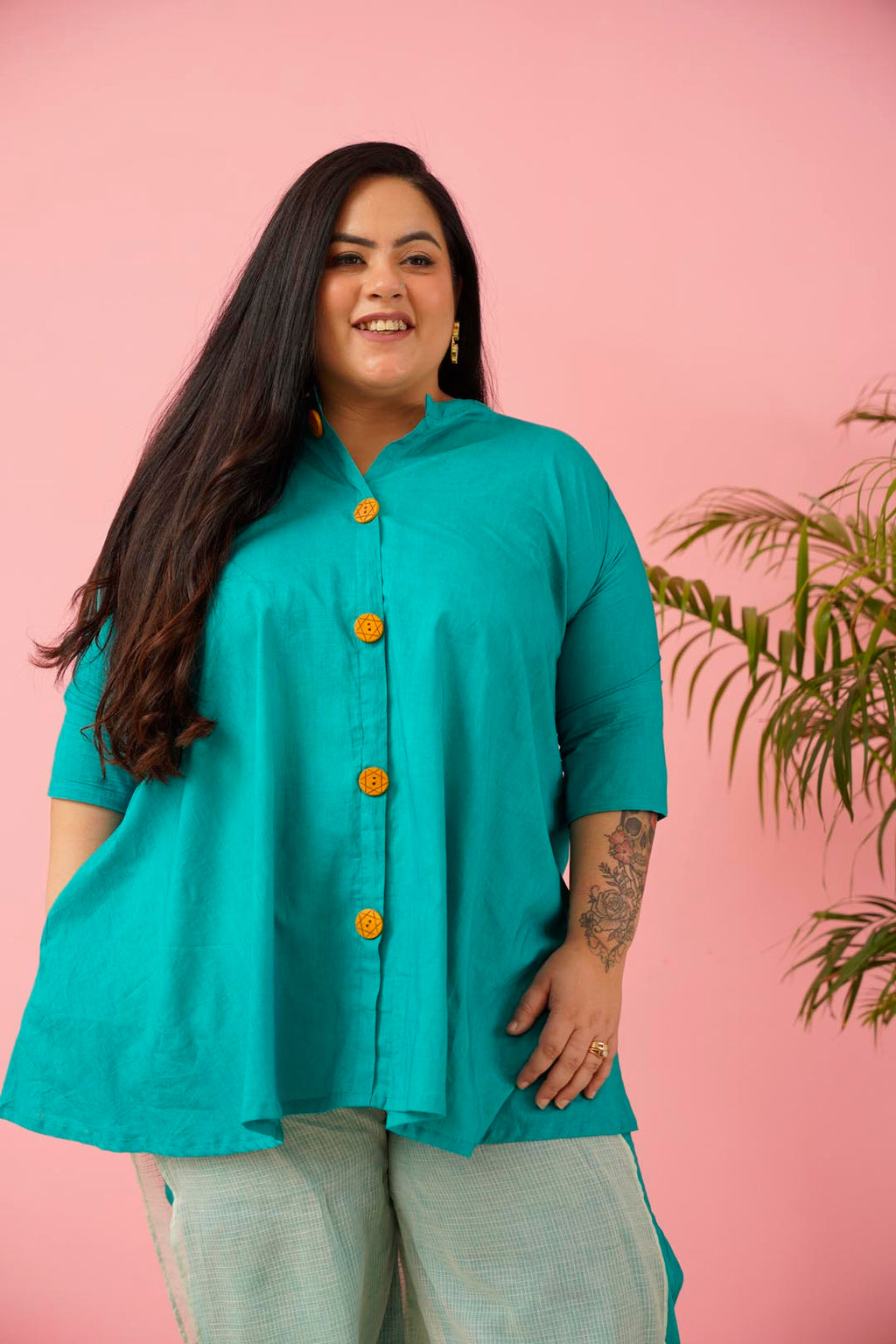 Teal Blue Premium Cotton Co-ord Set for Women | Sizes L to 10XL