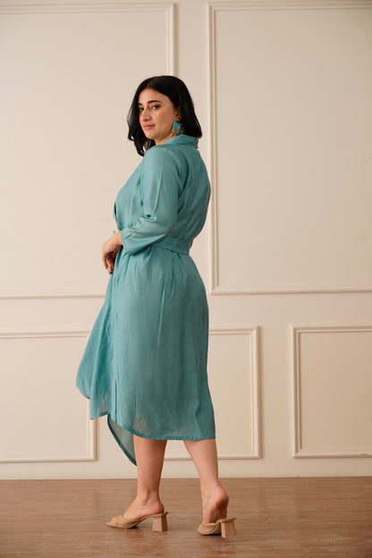 Aqua Blue Silk Indo-western Dress