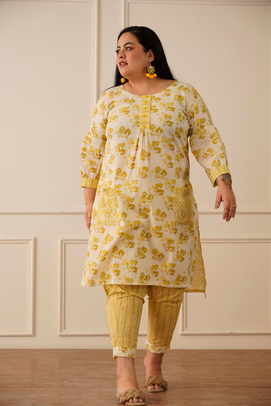 Aesthetic Indian yellow kurti pant set