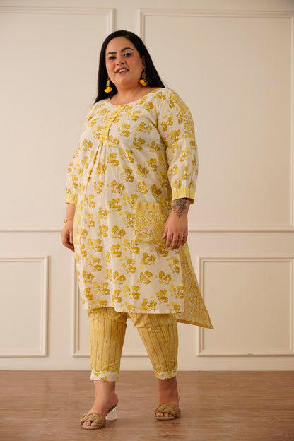Aesthetic Indian yellow kurti pant set