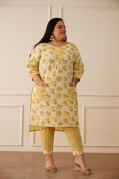 Aesthetic Indian yellow kurti pant set