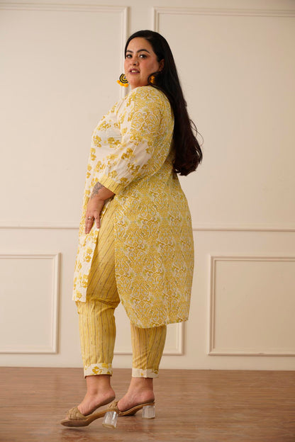 Aesthetic Indian yellow kurti pant set