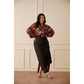 "Western Party Wear Floral Muslin Silk Co-ord Set | Draped Tulip Skirt Festive Silhouette