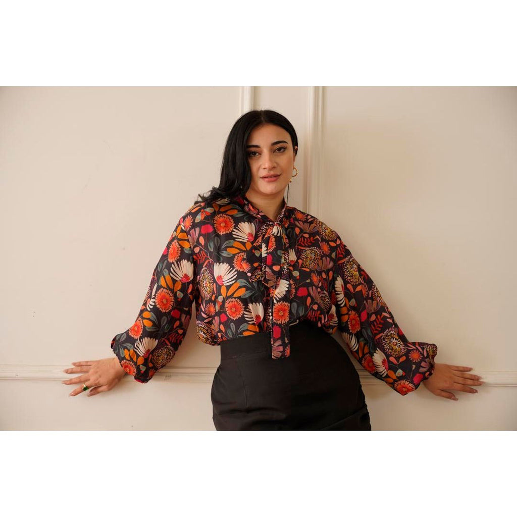 "Western Party Wear Floral Muslin Silk Co-ord Set | Draped Tulip Skirt Festive Silhouette